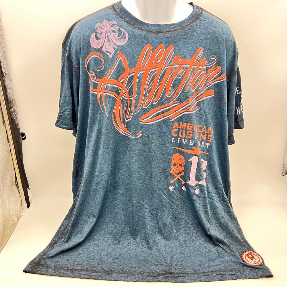 Affliction Men's Blue Orange Short Sleeve Tees-size XXXL